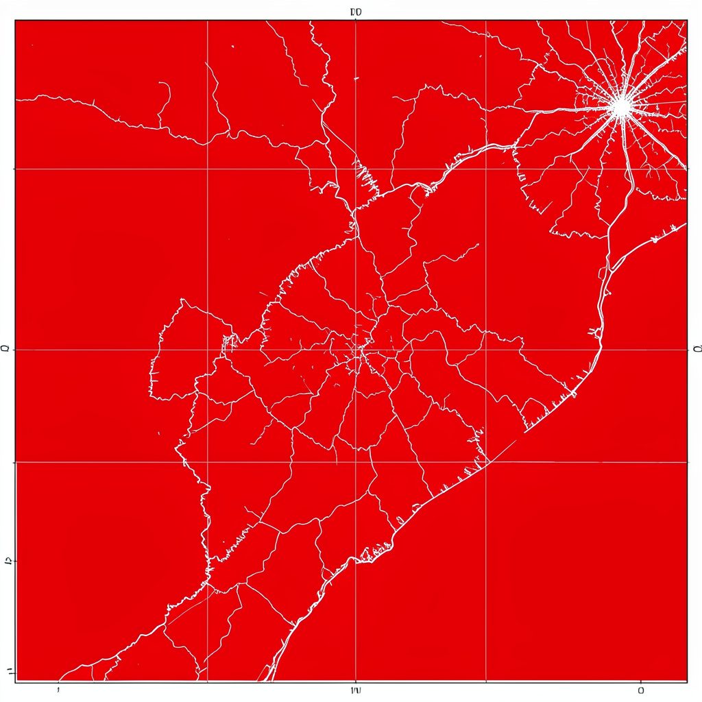 Technical blueprint-style diagram with red and dark gray lines mapping out a grid of labeled category zones, giving an organized, schematic mood
